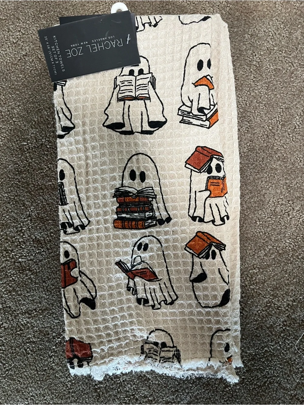 Viral Rachel Zoe Set of 3 Halloween Ghost Reading Book Kitchen Towels